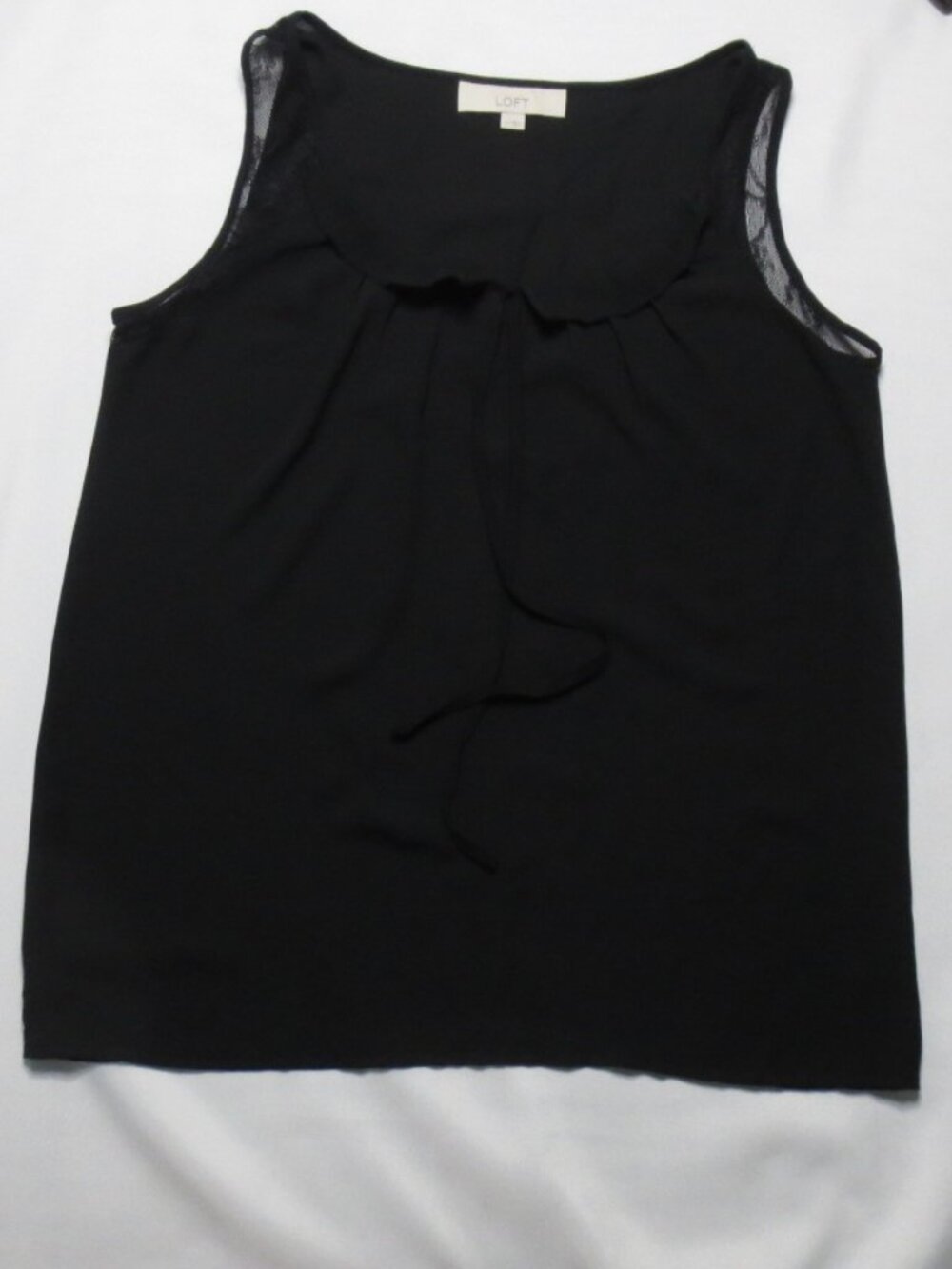 LOFT womens BLACK tank LACE dressy CASUAL tie LOOSE FIT polyester TOP SIZE XS